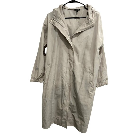 Eileen Fisher Hooded Lightweight Coat Tan Recycled Polyester Casual Sz M - Picture 1 of 10